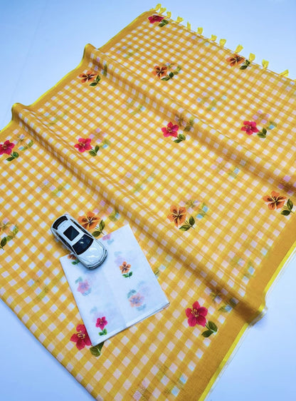 Soft Linen Digital Print Saree with Latkan (Fumka) | Elegant Casual & Festive Wear Saree