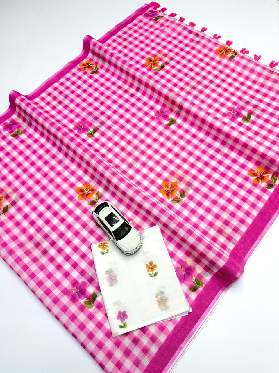 Soft Linen Digital Print Saree with Latkan (Fumka) | Elegant Casual & Festive Wear Saree