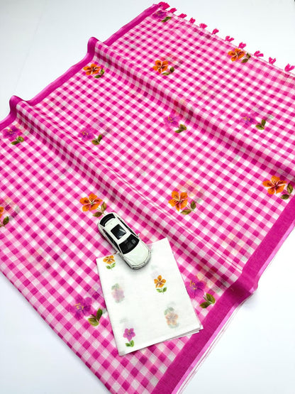 Soft Linen Digital Print Saree with Latkan (Fumka) | Elegant Casual & Festive Wear Saree