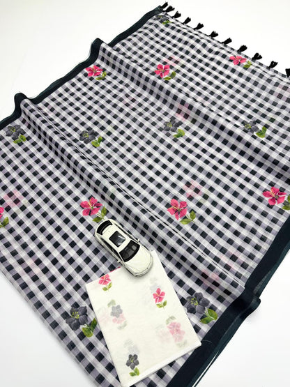 Soft Linen Digital Print Saree with Latkan (Fumka) | Elegant Casual & Festive Wear Saree