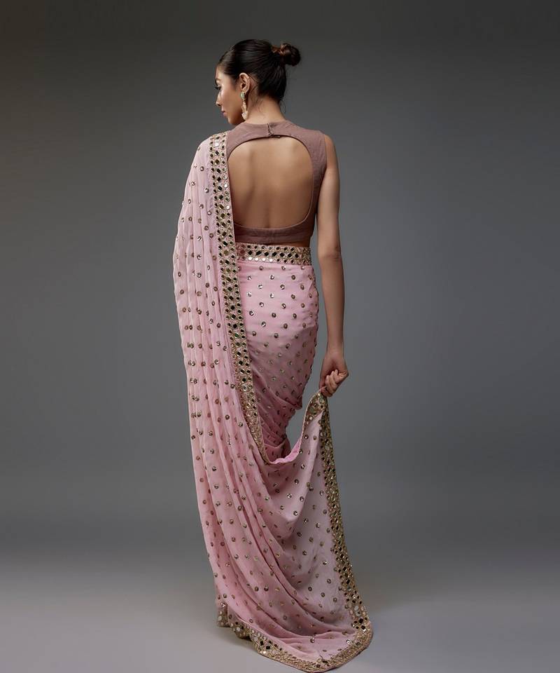 Bollywood Faux Georgette Saree with Sequins Work & Mirror Border