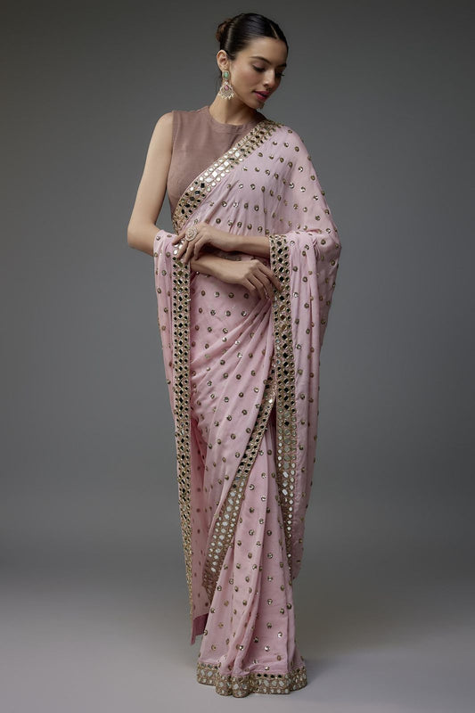 Bollywood Faux Georgette Saree with Sequins Work & Mirror Border