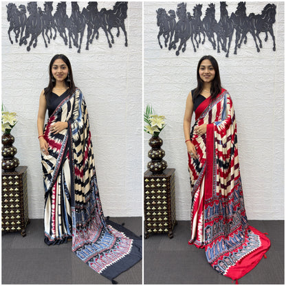 Japan Satin Silk Saree with Heavy Mirror Work | Premium Party Wear Saree