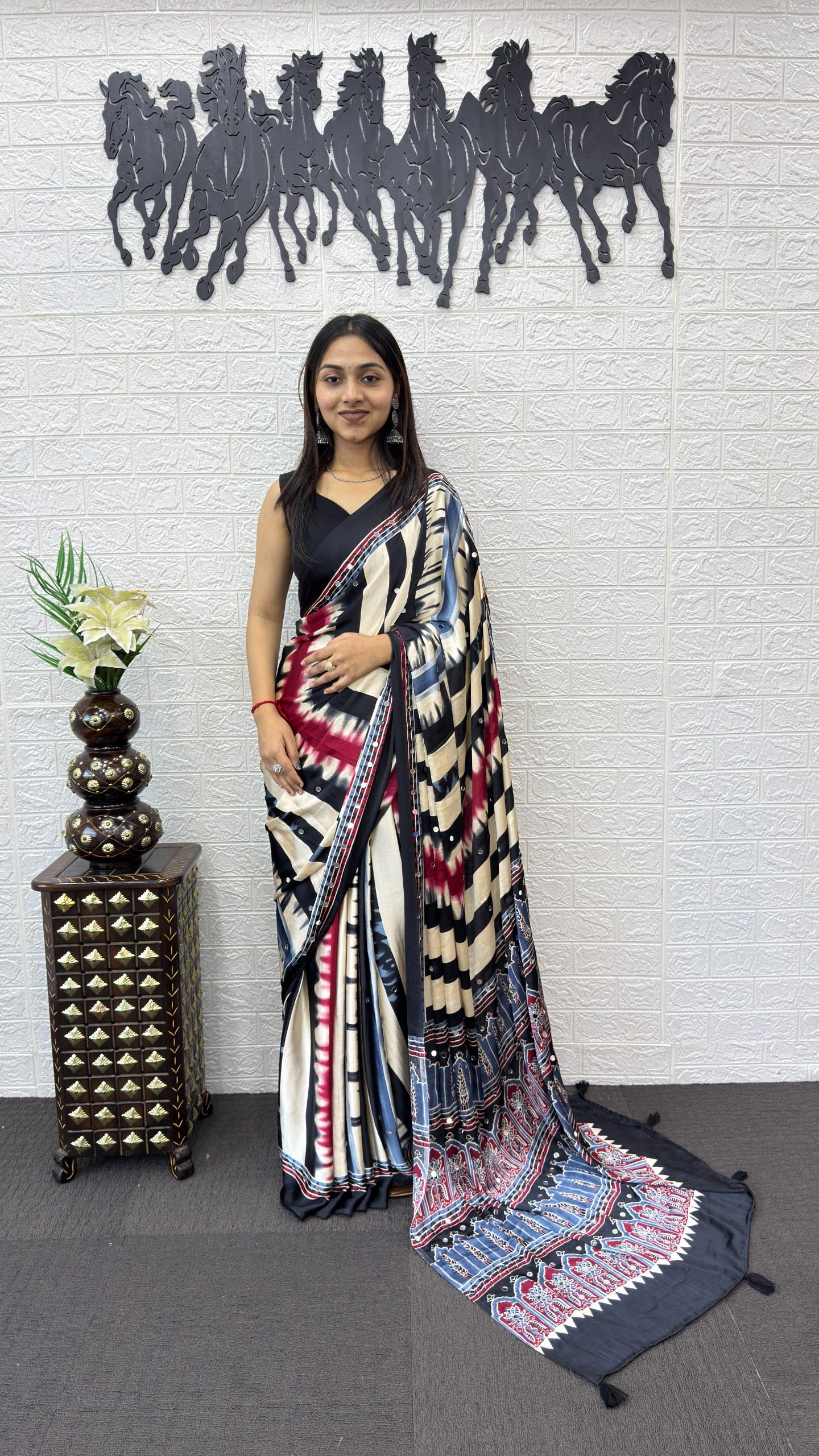 Japan Satin Silk Saree with Heavy Mirror Work | Premium Party Wear Saree