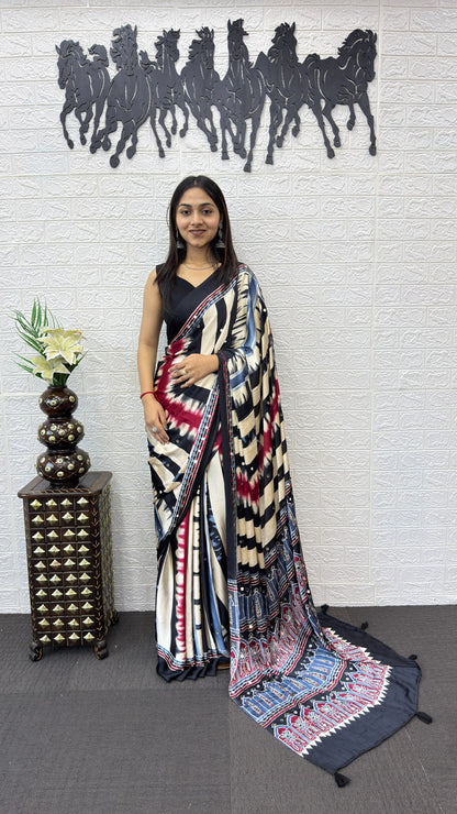 Japan Satin Silk Saree with Heavy Mirror Work | Premium Party Wear Saree