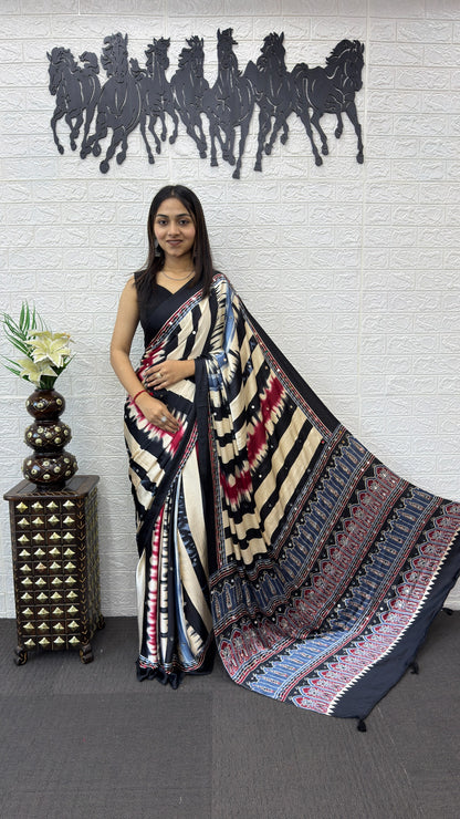 Japan Satin Silk Saree with Heavy Mirror Work | Premium Party Wear Saree