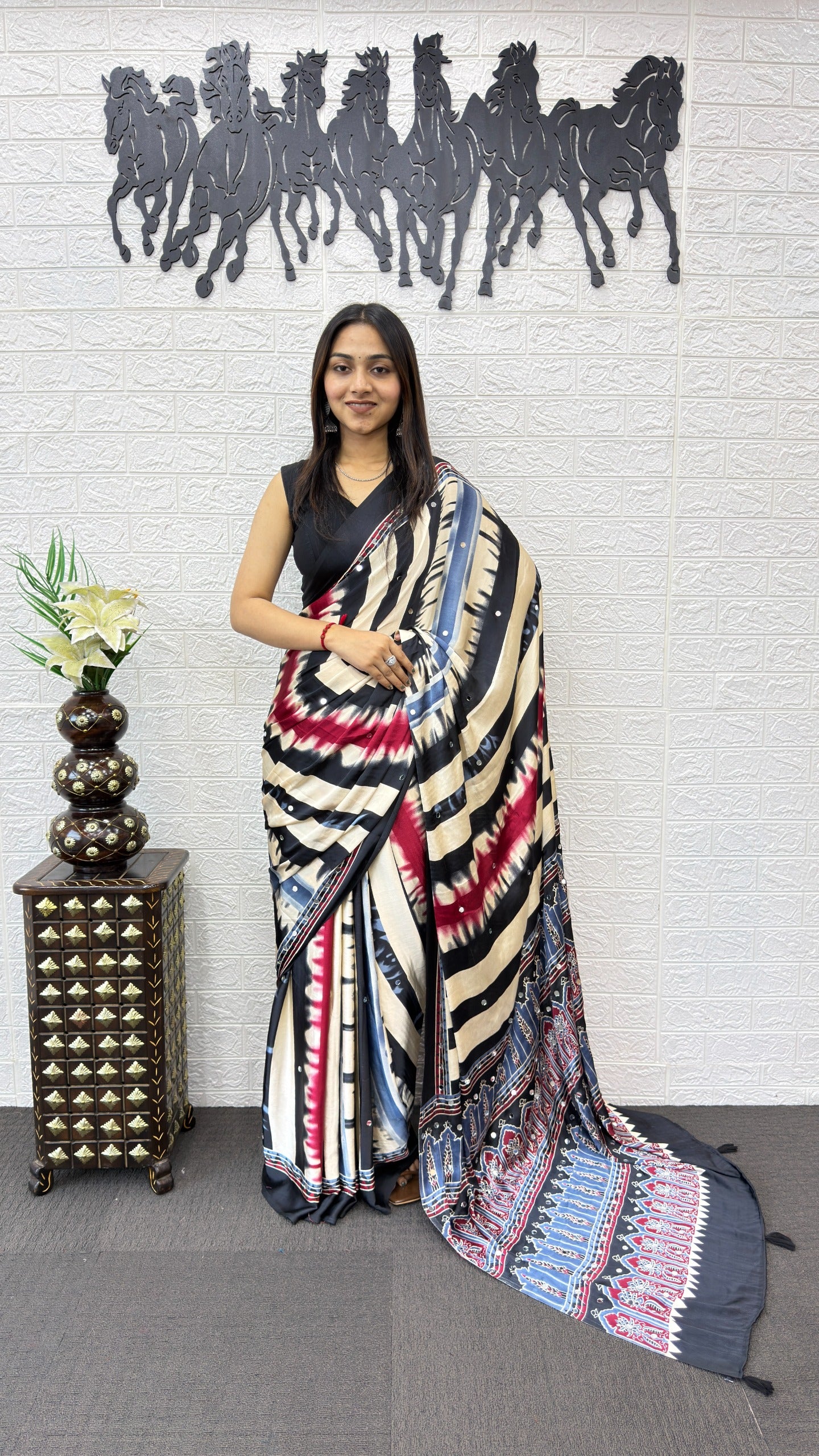 Japan Satin Silk Saree with Heavy Mirror Work | Premium Party Wear Saree