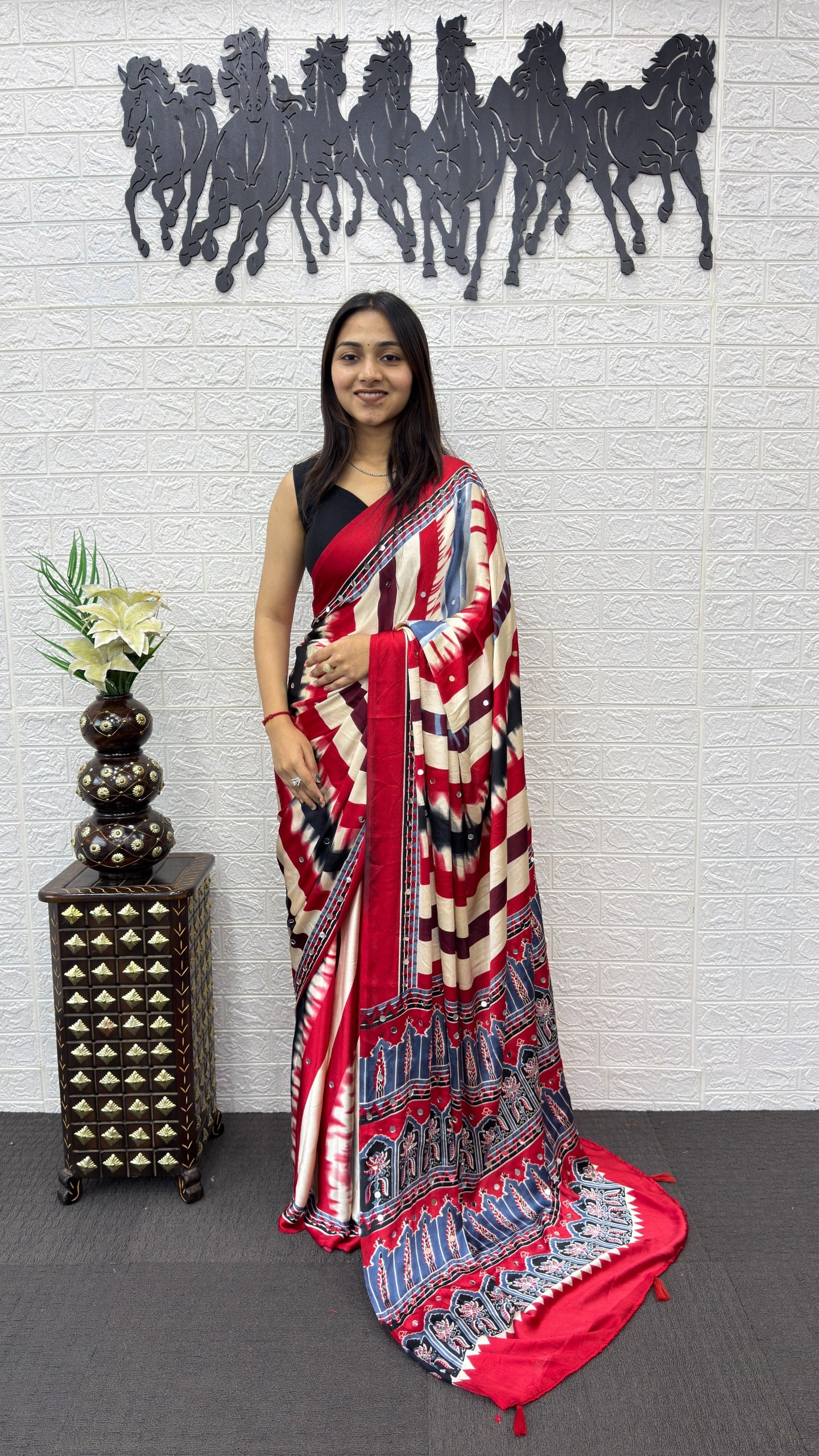 Japan Satin Silk Saree with Heavy Mirror Work | Premium Party Wear Saree
