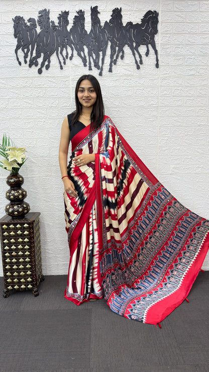Japan Satin Silk Saree with Heavy Mirror Work | Premium Party Wear Saree