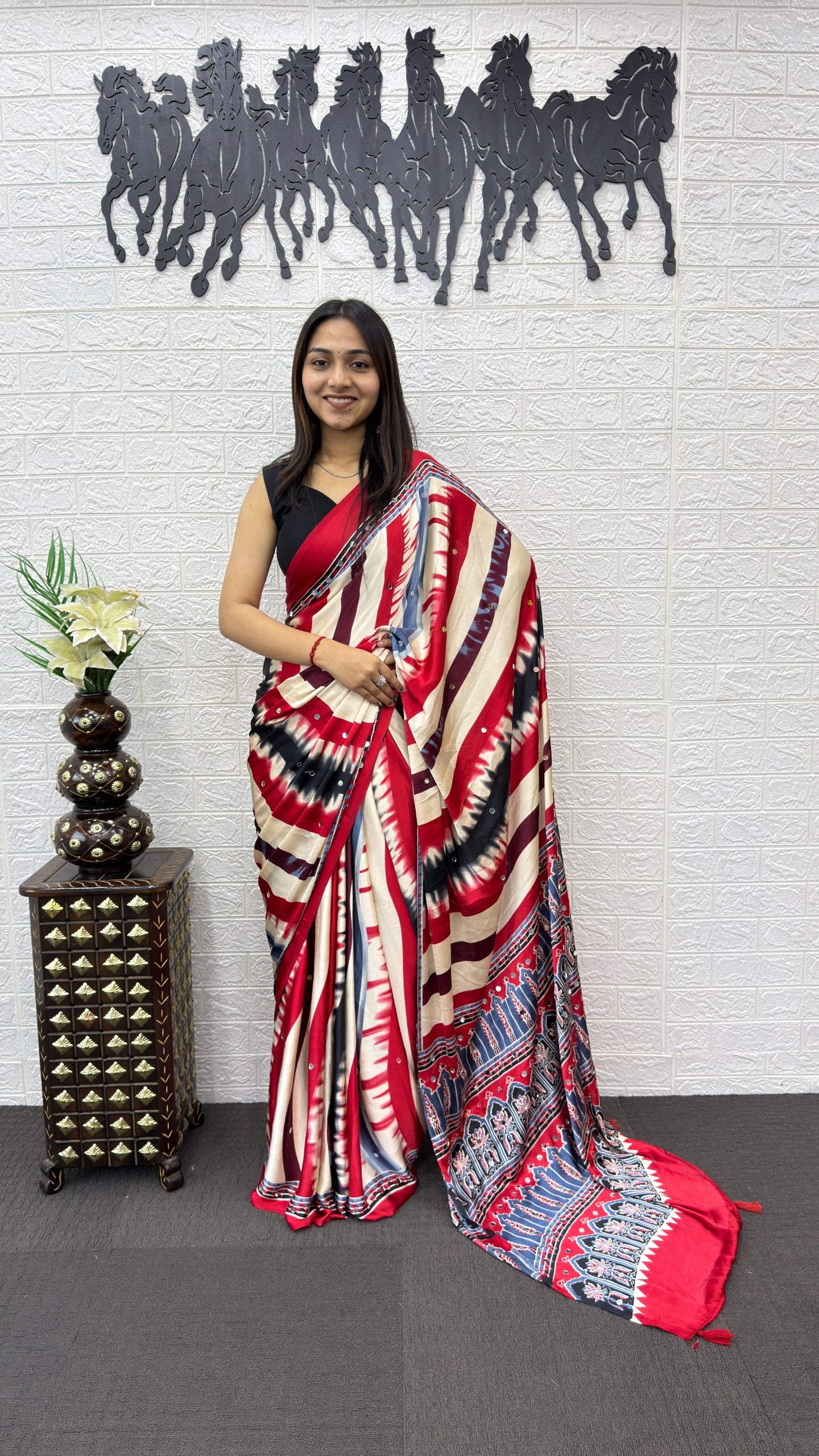Japan Satin Silk Saree with Heavy Mirror Work | Premium Party Wear Saree