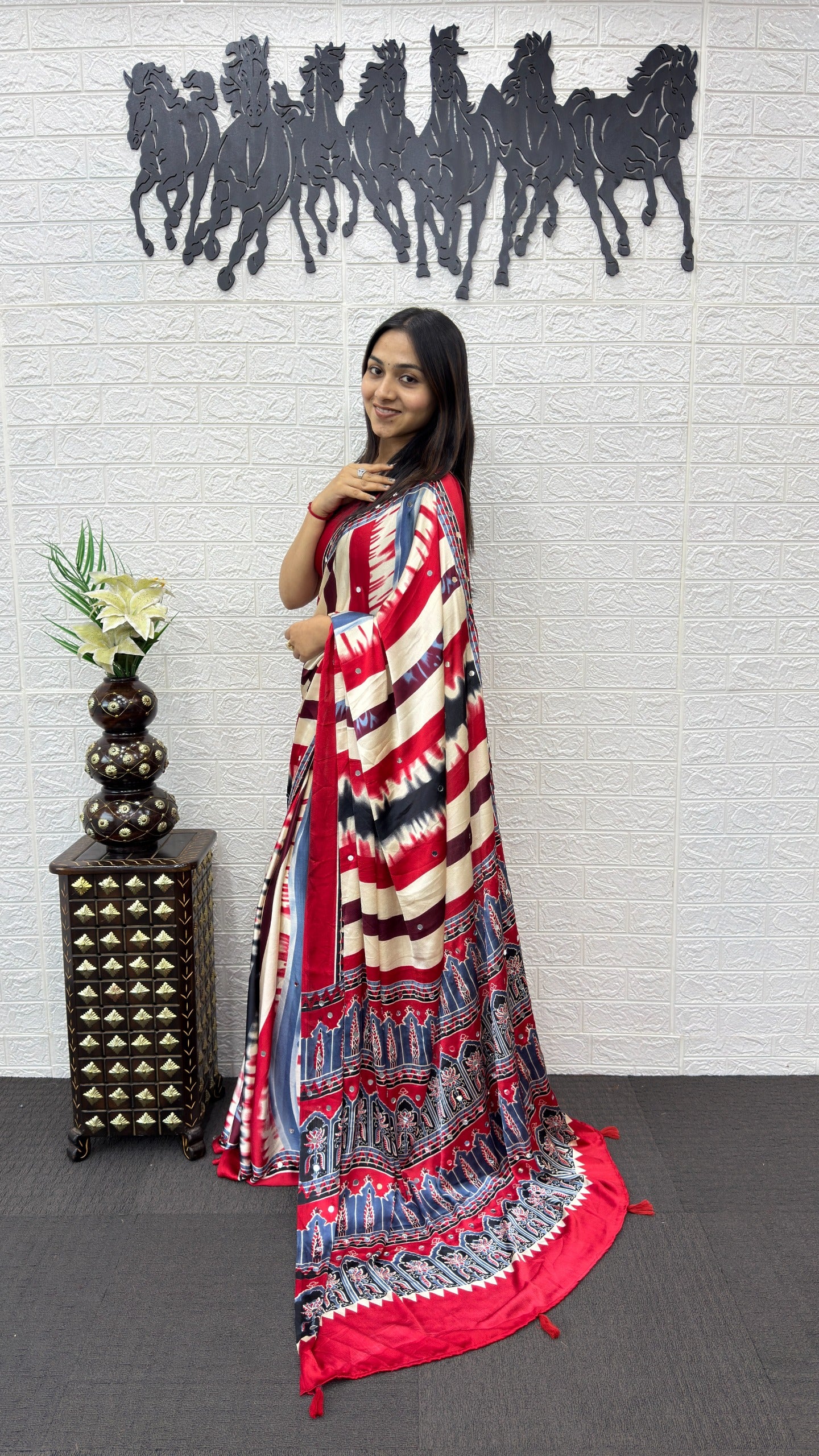 Japan Satin Silk Saree with Heavy Mirror Work | Premium Party Wear Saree