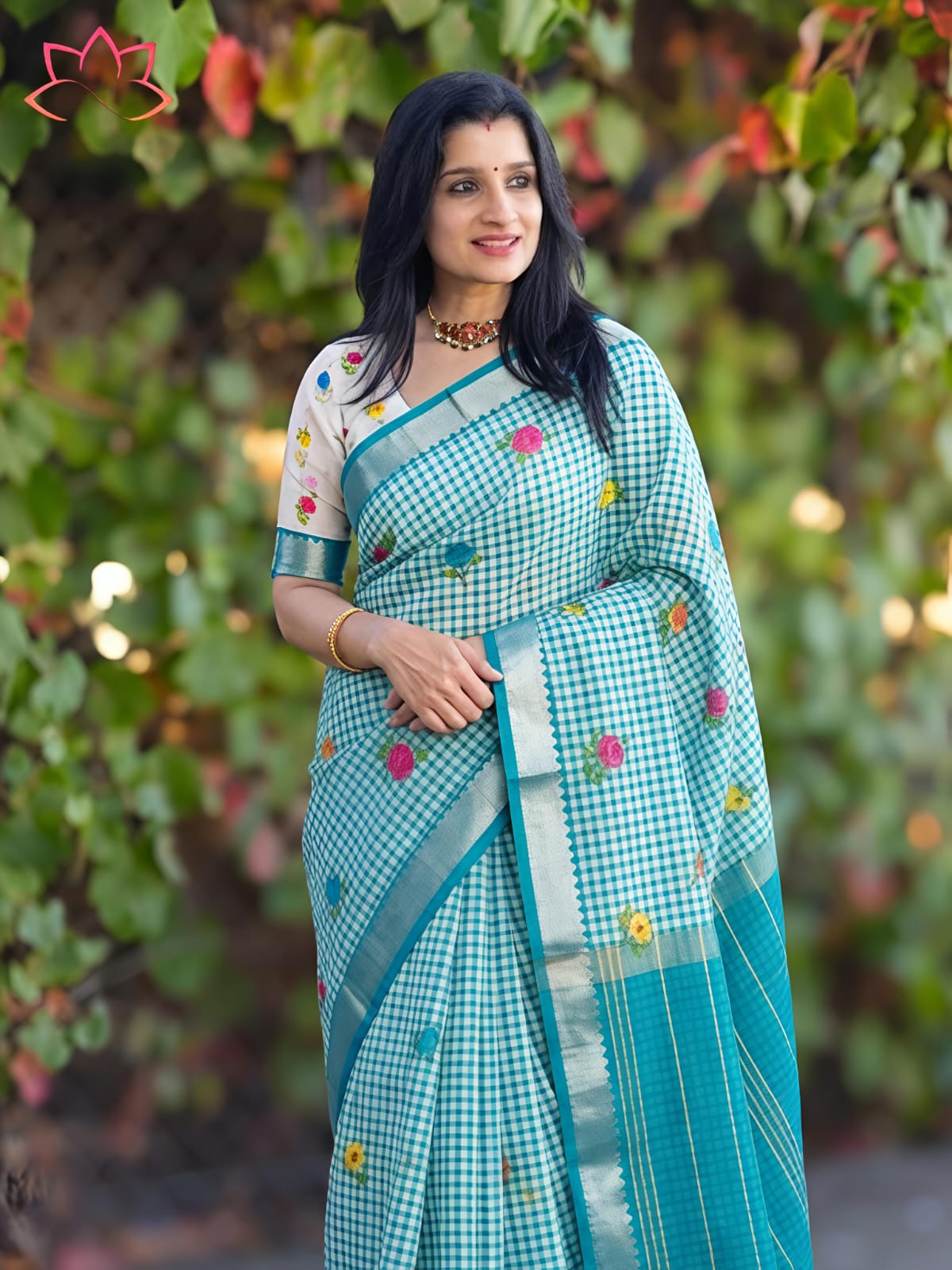 Soft Linen Saree with Mangalagiri Border & Digital Print | Elegant Traditional Wear Saree