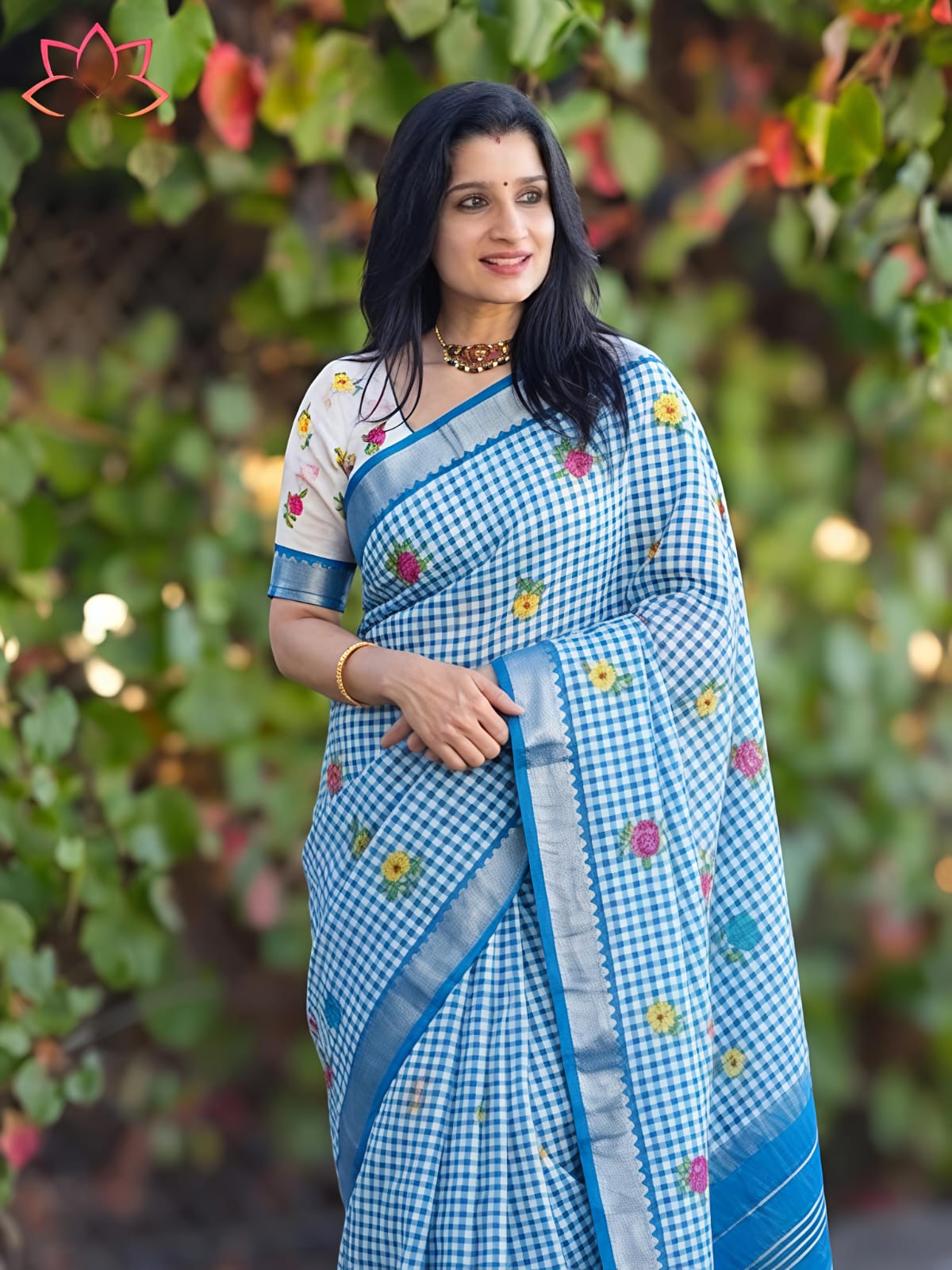 Soft Linen Saree with Mangalagiri Border & Digital Print | Elegant Traditional Wear Saree