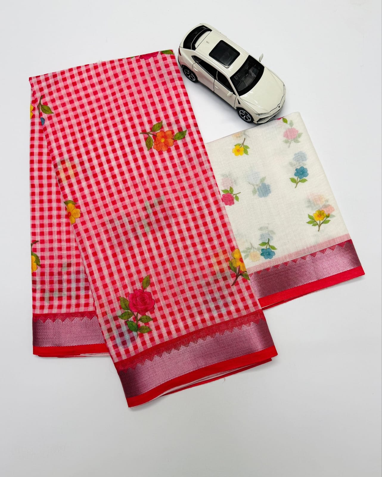 Soft Linen Saree with Mangalagiri Border & Digital Print | Elegant Traditional Wear Saree
