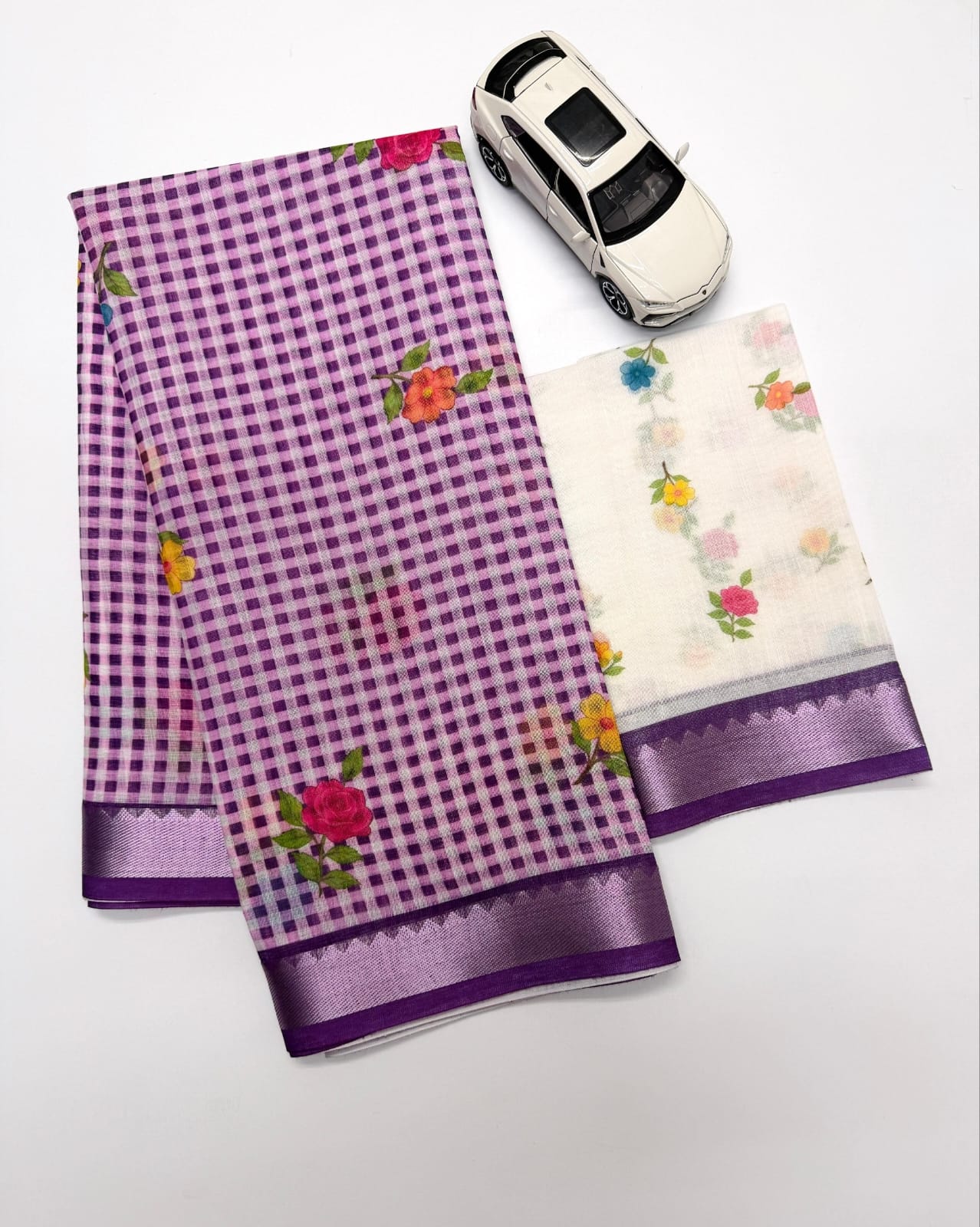 Soft Linen Saree with Mangalagiri Border & Digital Print | Elegant Traditional Wear Saree