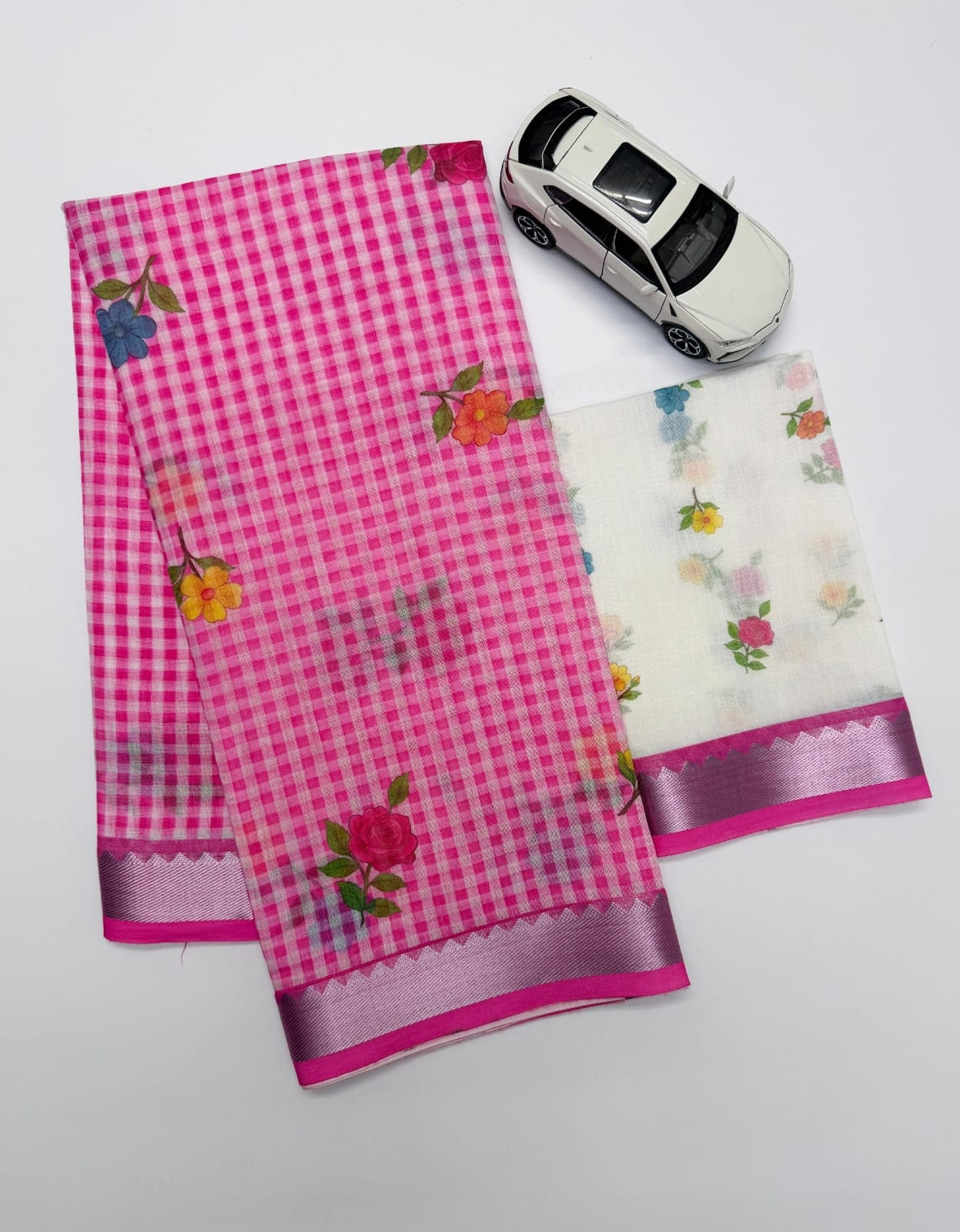 Soft Linen Saree with Mangalagiri Border & Digital Print | Elegant Traditional Wear Saree