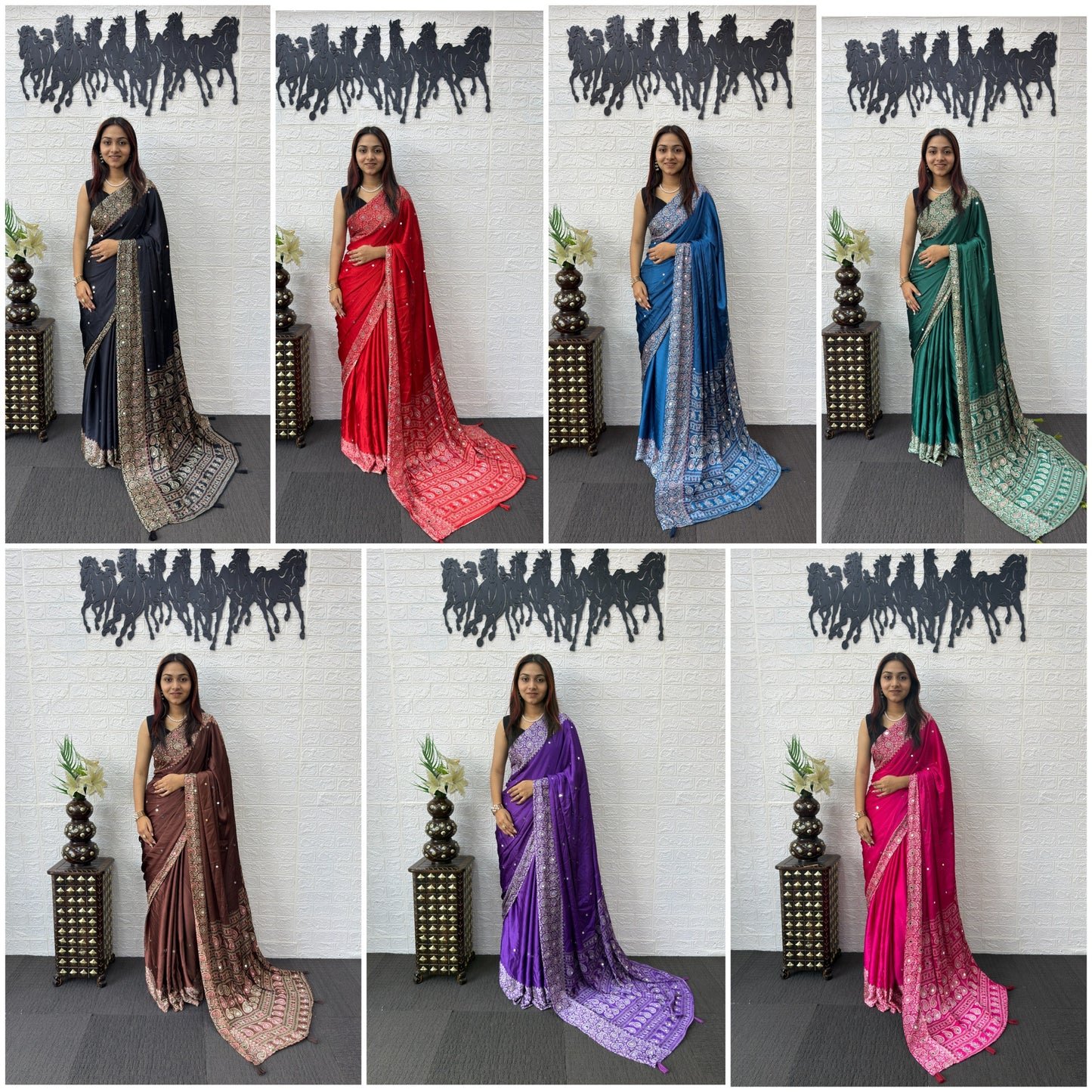 Japan Satin Silk Saree with Heavy Mirror Work | Party Wear & Festive Saree