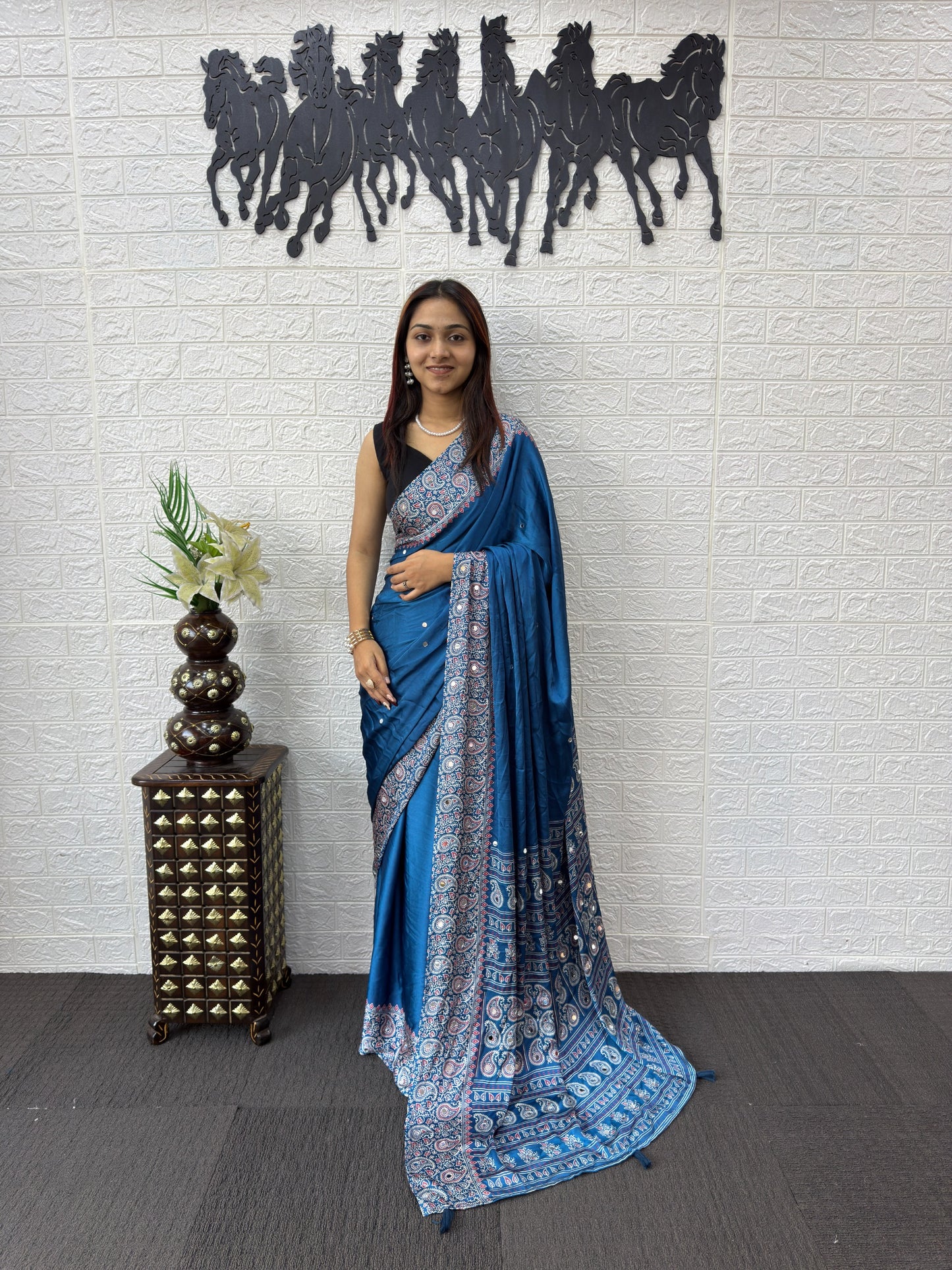 Japan Satin Silk Saree with Heavy Mirror Work | Party Wear & Festive Saree