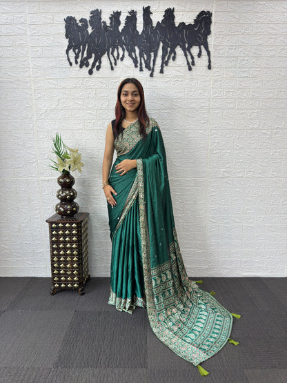 Japan Satin Silk Saree with Heavy Mirror Work | Party Wear & Festive Saree