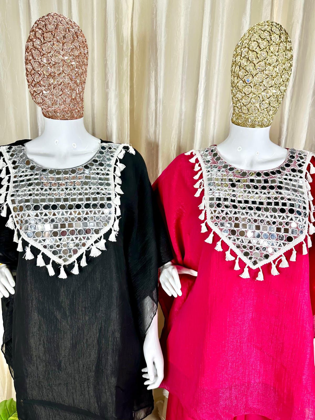Designer Glass Crushed Shimmer Silk Lungi Style Co-Ord Set with Mirror Work | Festive Wear 2-Piece Dress for Women