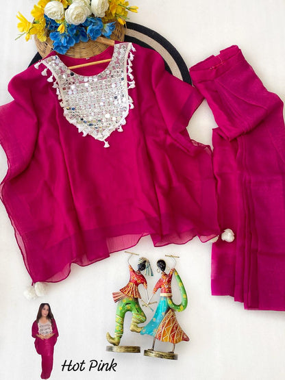 Designer Glass Crushed Shimmer Silk Lungi Style Co-Ord Set with Mirror Work | Festive Wear 2-Piece Dress for Women