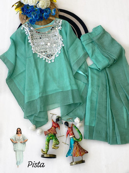 Designer Glass Crushed Shimmer Silk Lungi Style Co-Ord Set with Mirror Work | Festive Wear 2-Piece Dress for Women