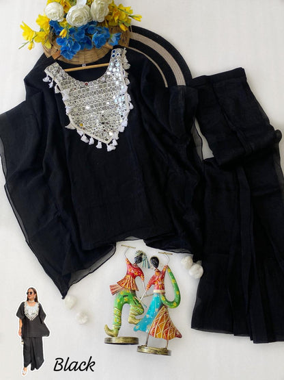 Designer Glass Crushed Shimmer Silk Lungi Style Co-Ord Set with Mirror Work | Festive Wear 2-Piece Dress for Women