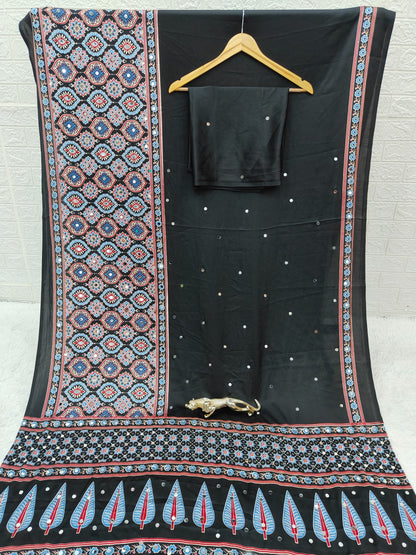Japan Satin Silk Saree with Heavy Mirror Work | Premium Party Wear Saree