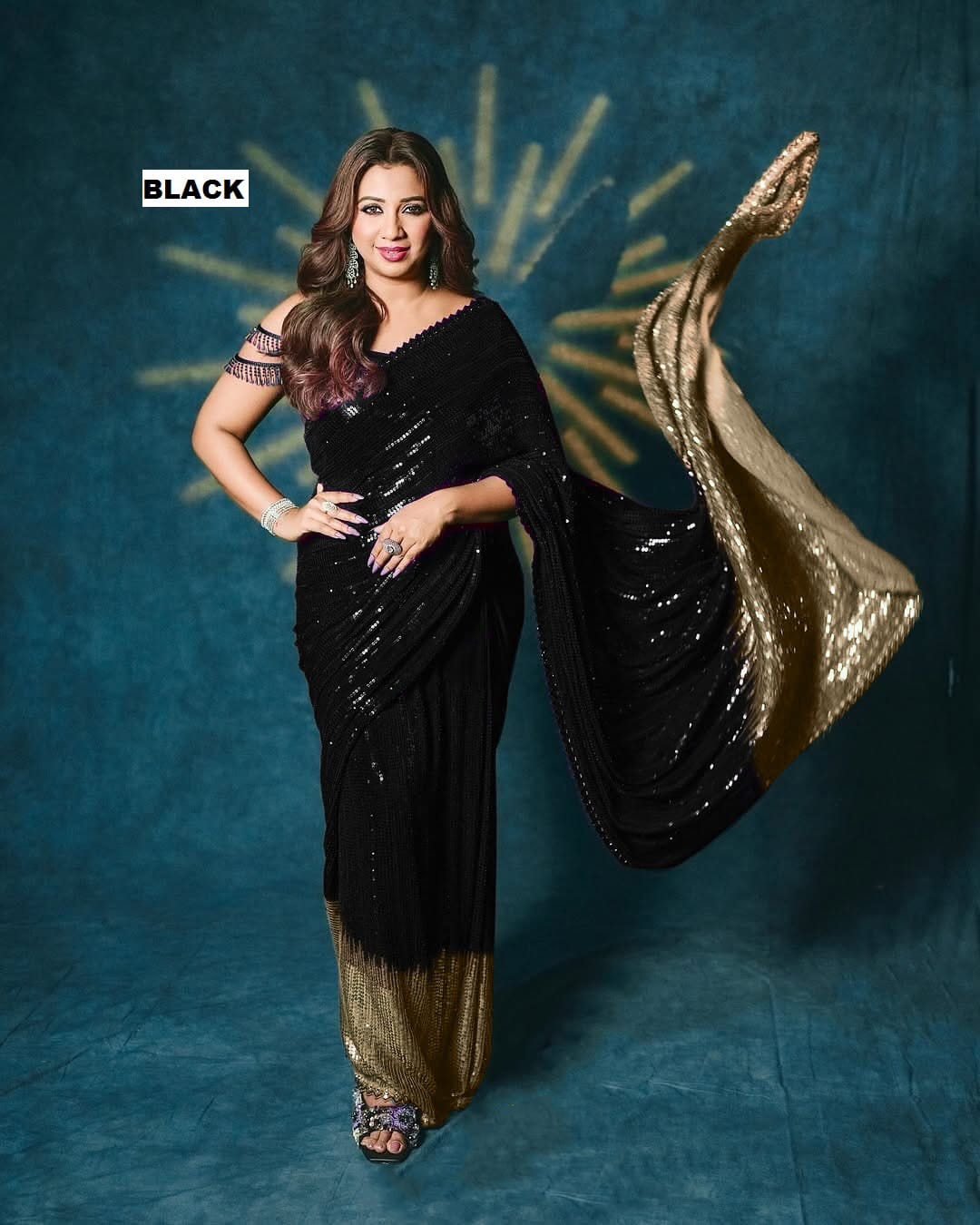 Bollywood Sequins Georgette Saree with Dual Embroidery Work