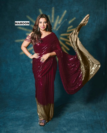 Bollywood Sequins Georgette Saree with Dual Embroidery Work