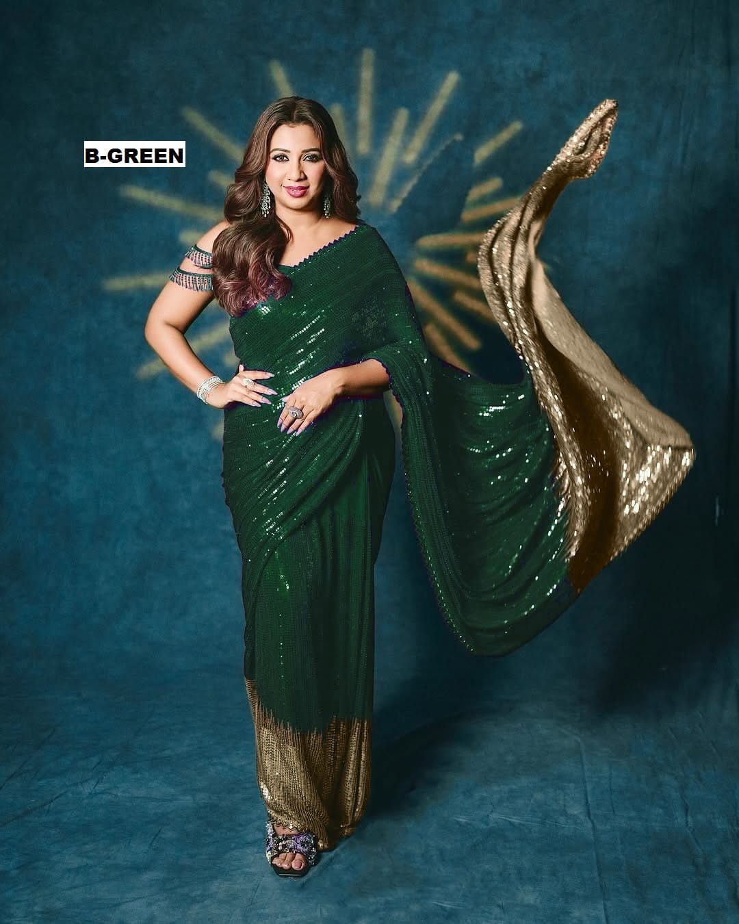 Bollywood Sequins Georgette Saree with Dual Embroidery Work