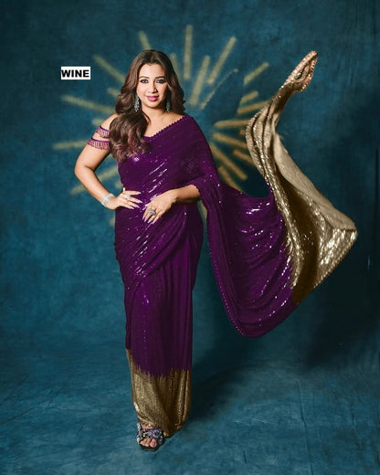 Bollywood Sequins Georgette Saree with Dual Embroidery Work