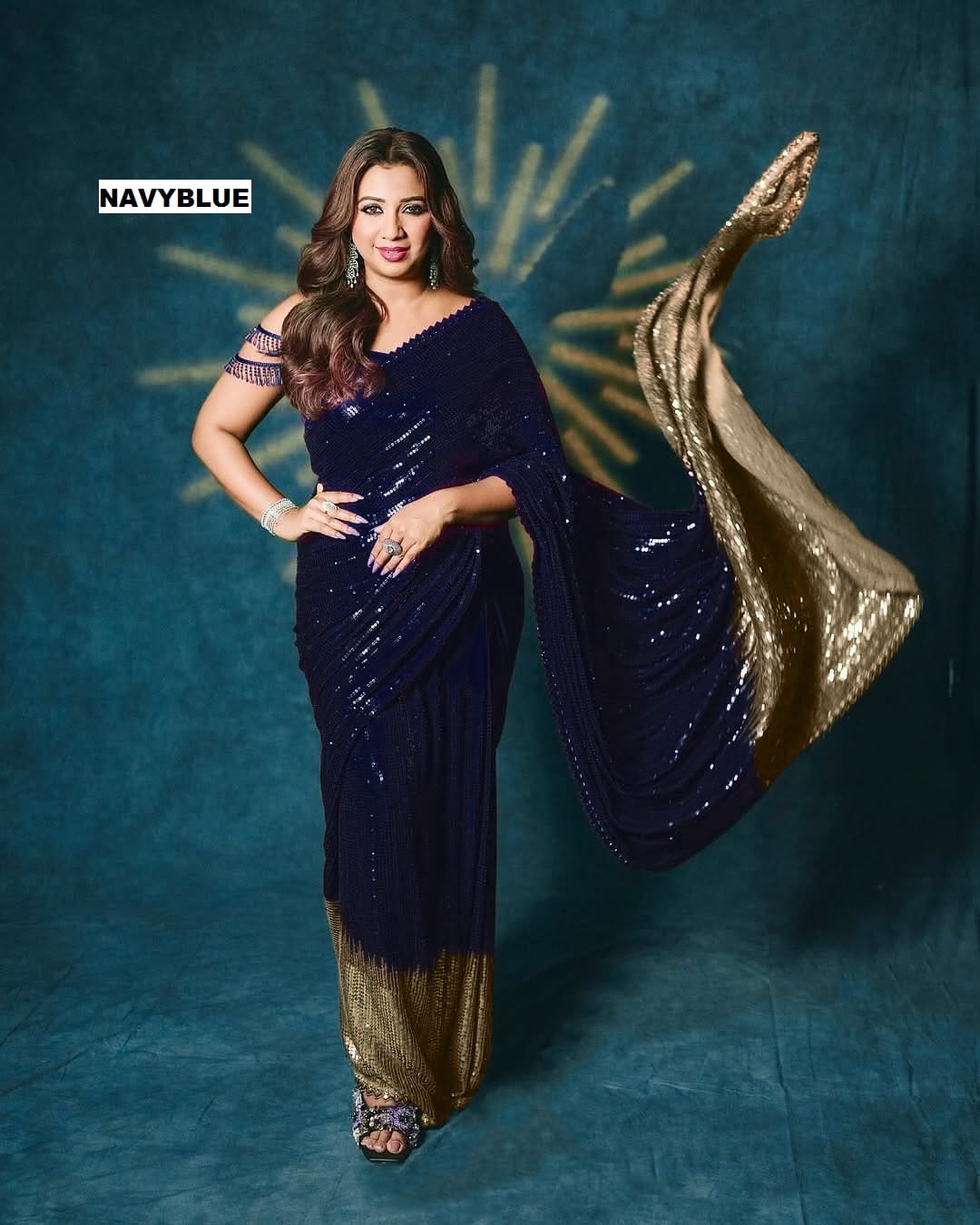 Bollywood Sequins Georgette Saree with Dual Embroidery Work