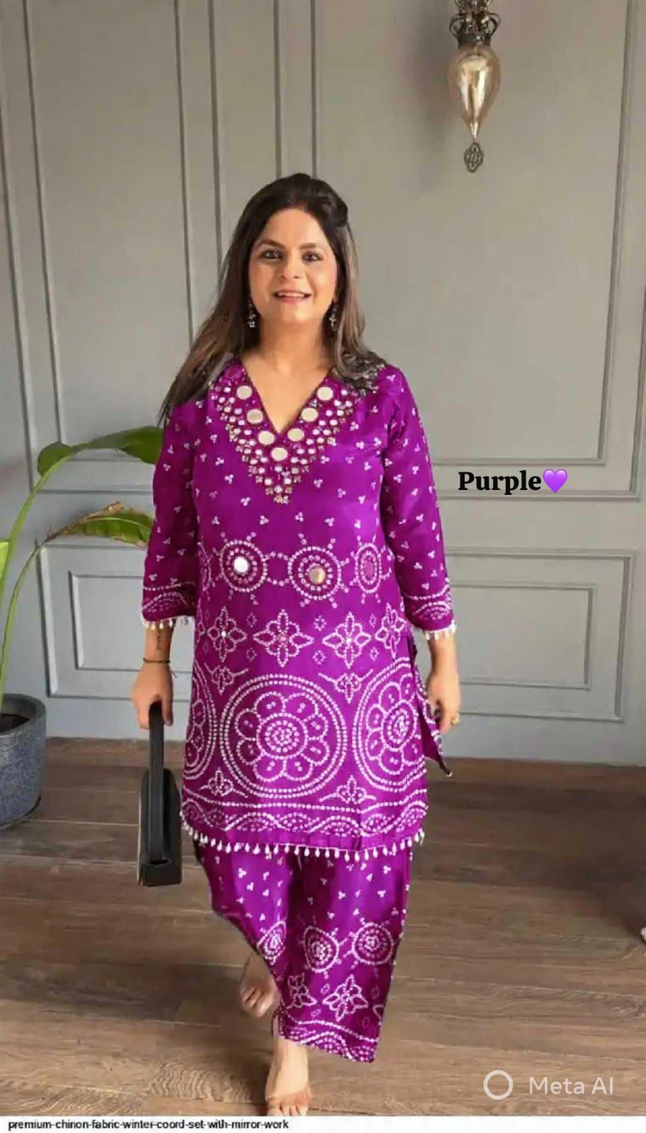 Designer Chinon Silk Co-Ord Set with Hand Embroidery for Women