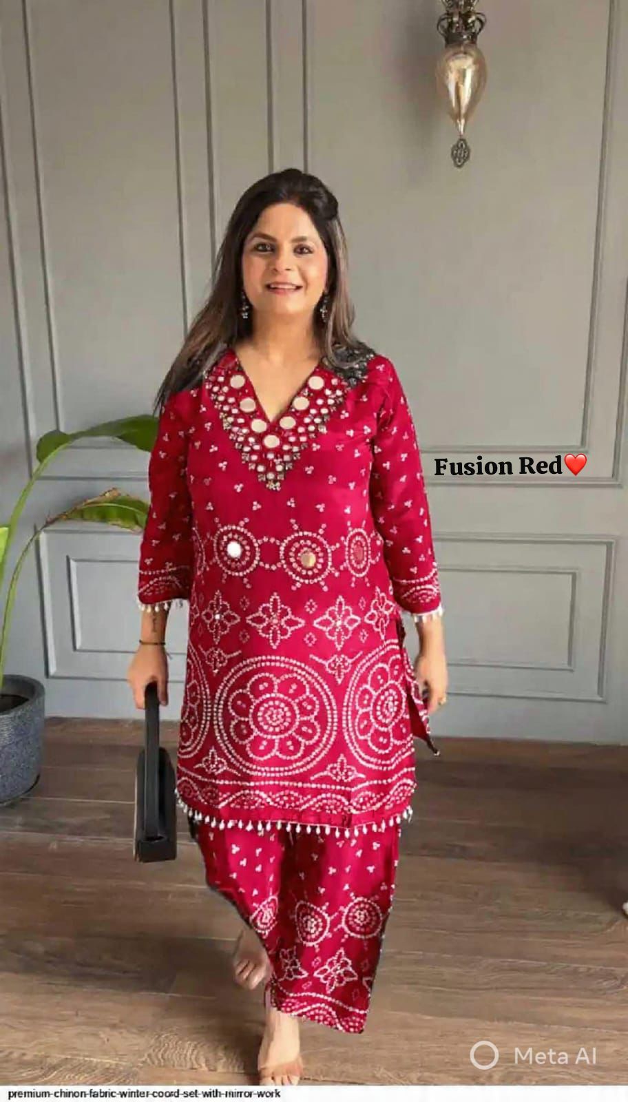 Designer Chinon Silk Co-Ord Set with Hand Embroidery for Women