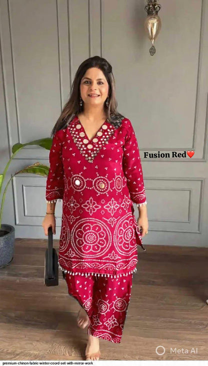 Designer Chinon Silk Co-Ord Set with Hand Embroidery for Women