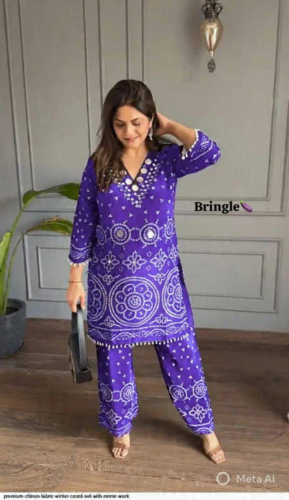 Designer Chinon Silk Co-Ord Set with Hand Embroidery for Women