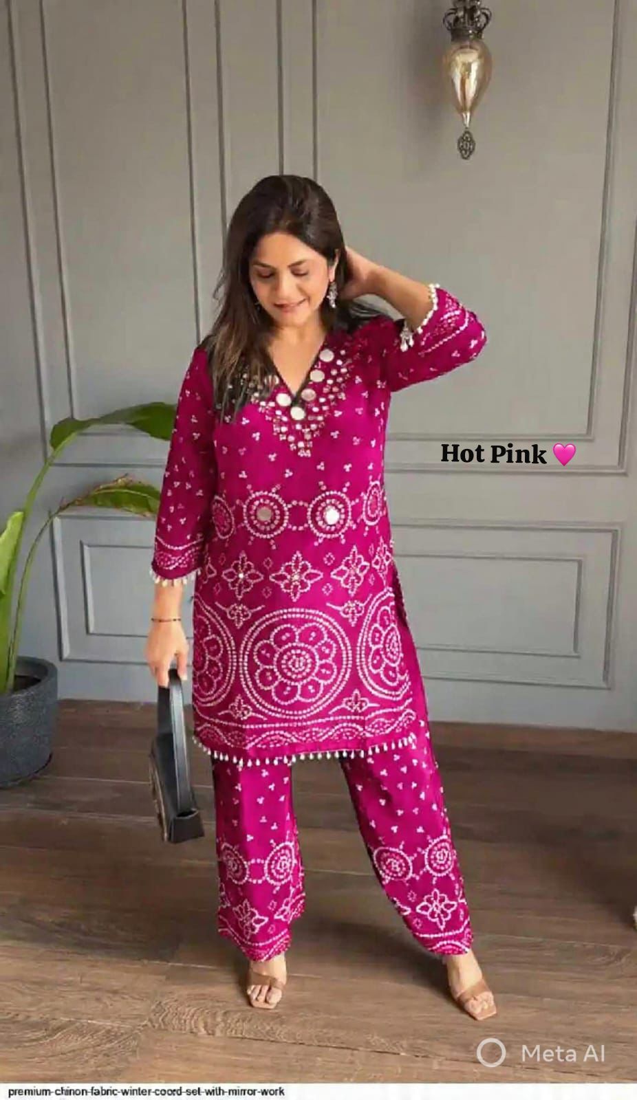 Designer Chinon Silk Co-Ord Set with Hand Embroidery for Women