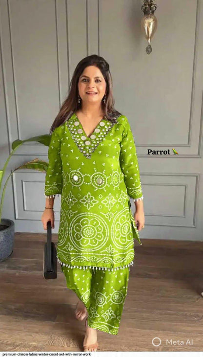 Designer Chinon Silk Co-Ord Set with Hand Embroidery for Women