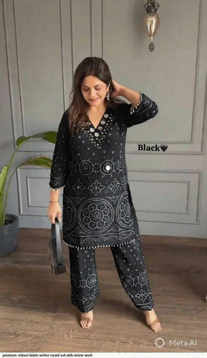Designer Chinon Silk Co-Ord Set with Hand Embroidery for Women