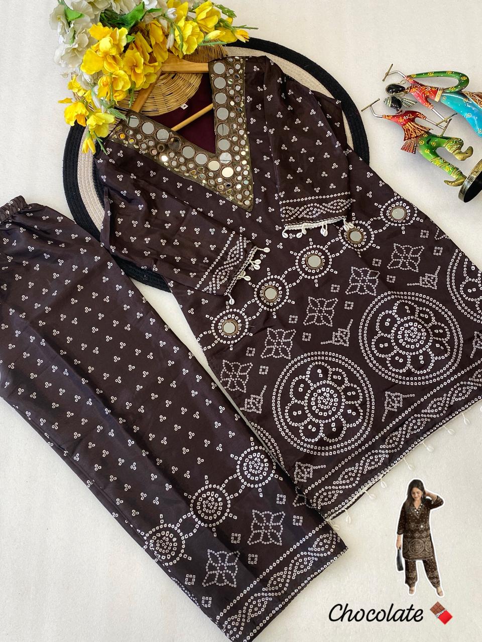 Designer Chinon Silk Co-Ord Set with Hand Embroidery for Women