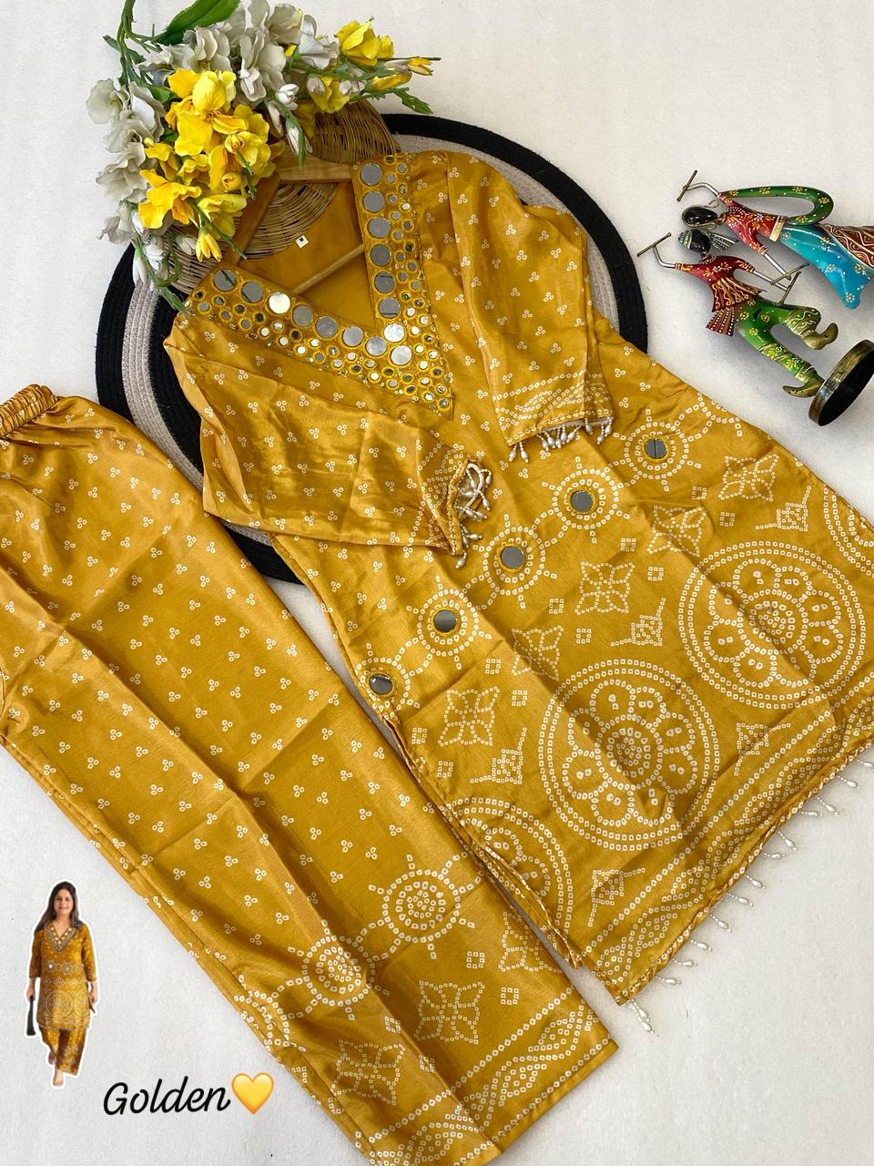 Designer Chinon Silk Co-Ord Set with Hand Embroidery for Women