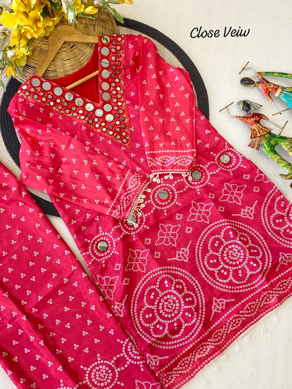Designer Chinon Silk Co-Ord Set with Hand Embroidery for Women