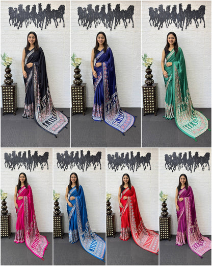 Japan Satin Silk Mirror Work Saree | Party Wear Saree