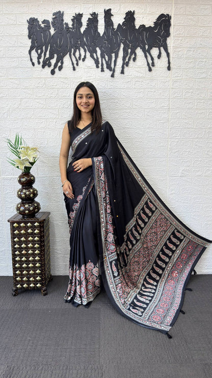 Japan Satin Silk Mirror Work Saree | Party Wear Saree