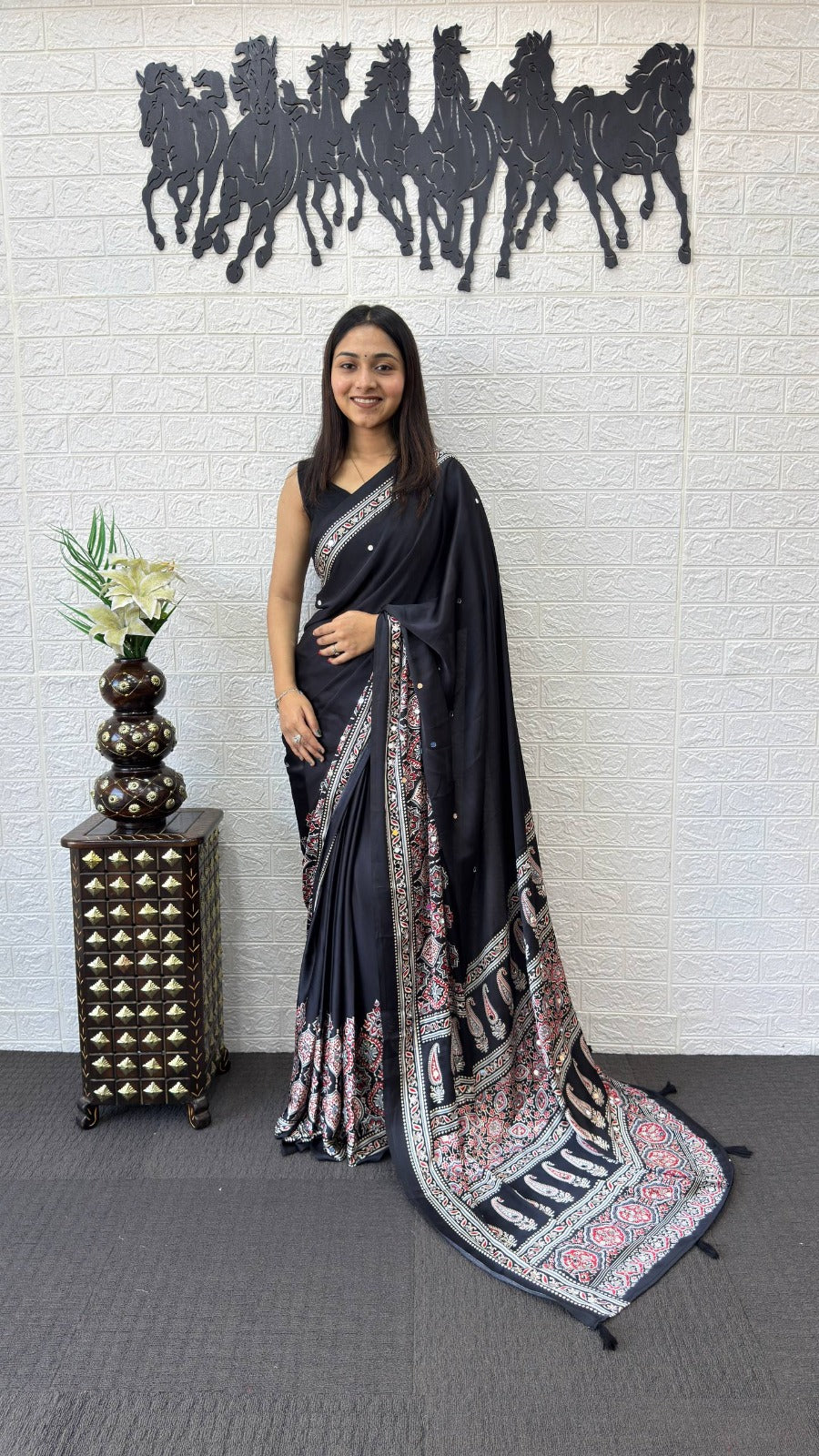 Japan Satin Silk Mirror Work Saree | Party Wear Saree