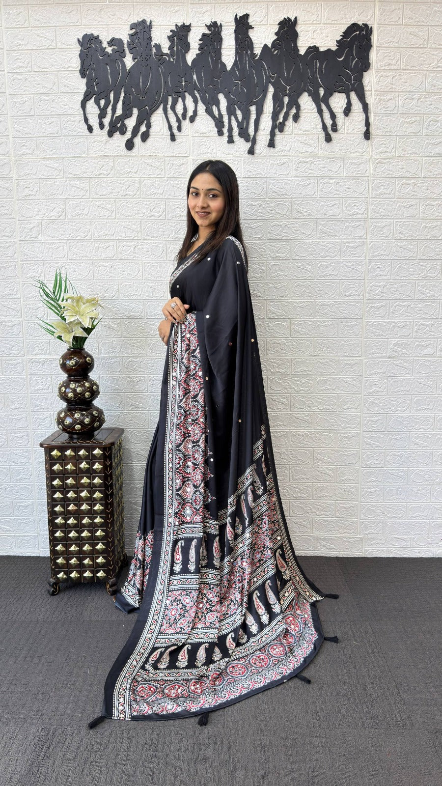 Japan Satin Silk Mirror Work Saree | Party Wear Saree