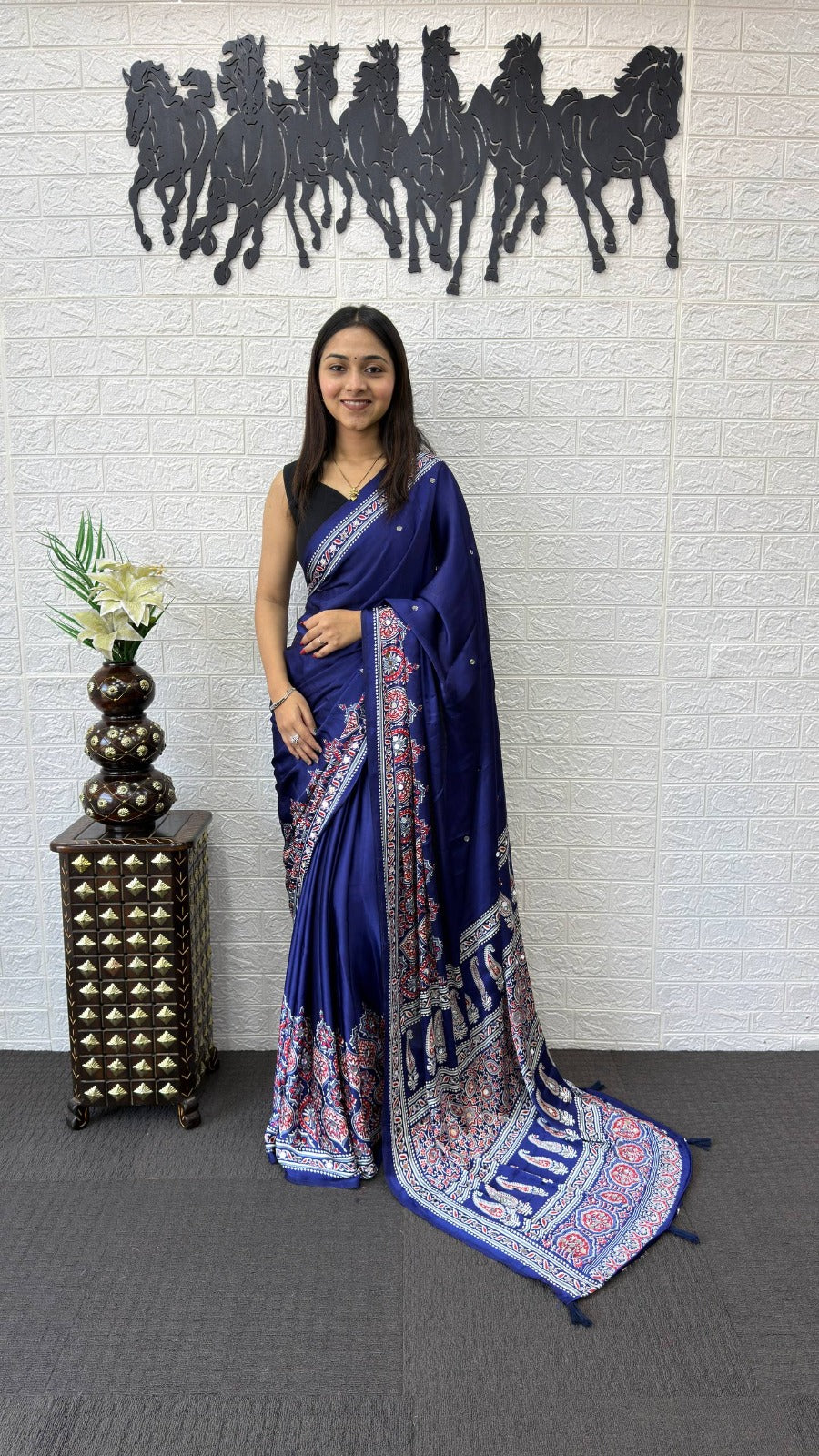 Japan Satin Silk Mirror Work Saree | Party Wear Saree