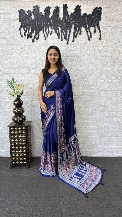 Japan Satin Silk Mirror Work Saree | Party Wear Saree