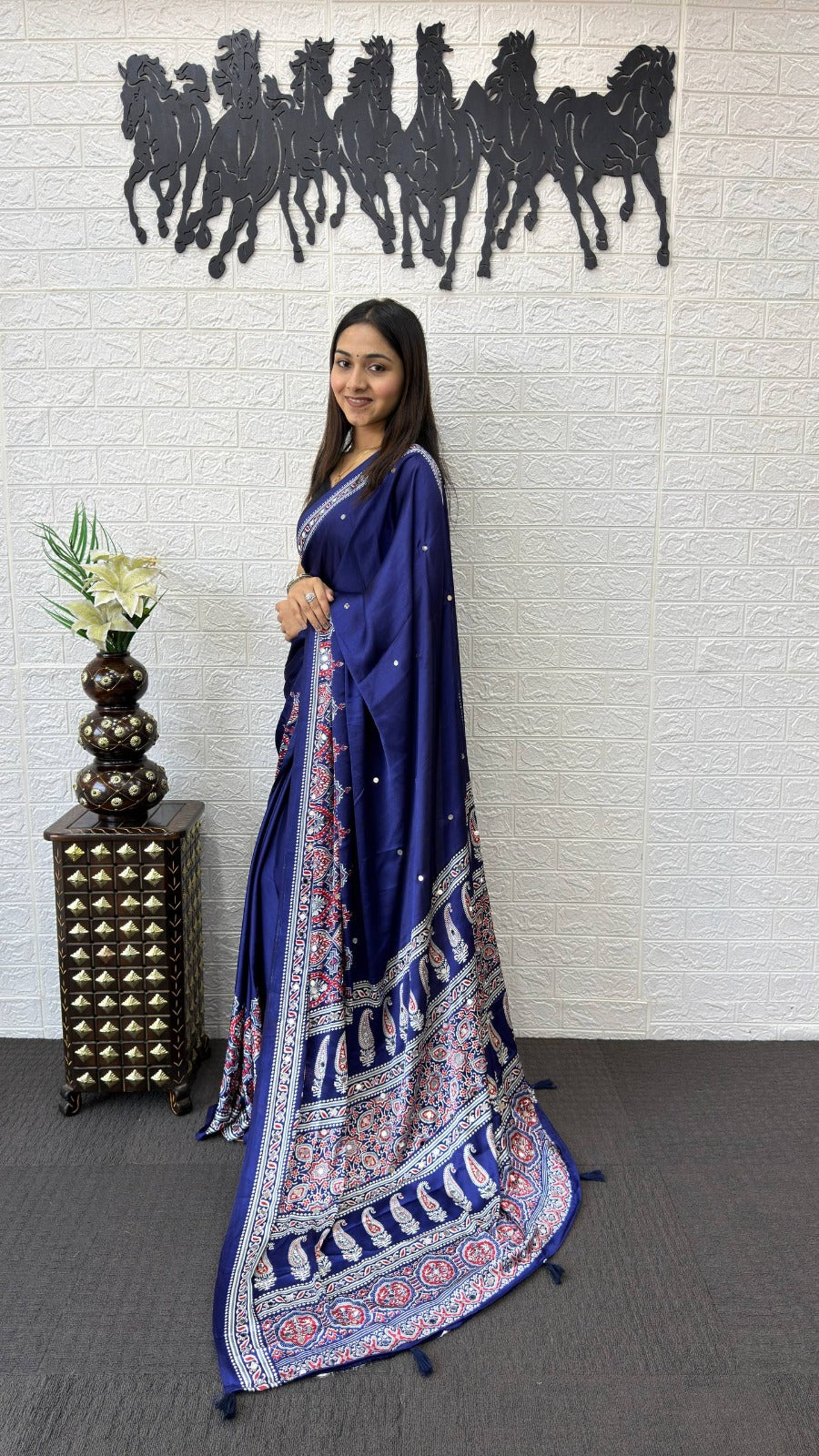Japan Satin Silk Mirror Work Saree | Party Wear Saree